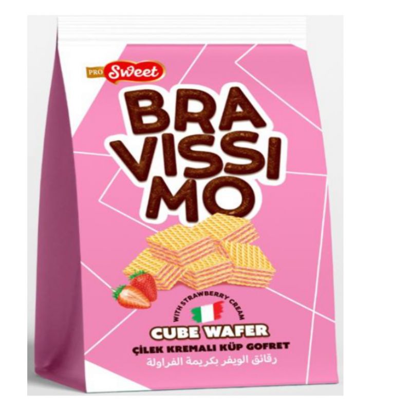 ВАФЛИ С КЛУБНИЧНЫМ КРЕМОМ "PROSWEET BRAVISIMO CUBE" 200г*12шт*1 блок